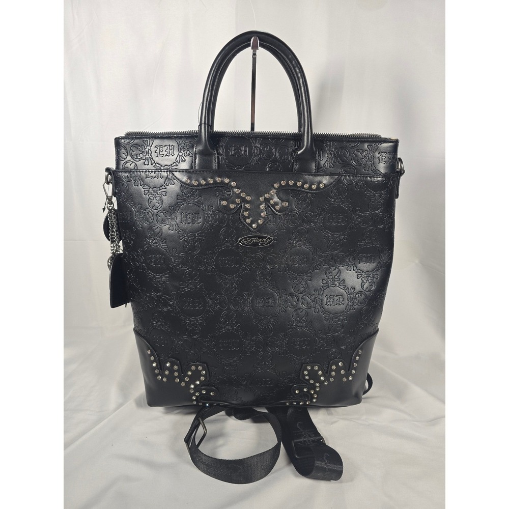 Ed Hardy backpack Black Embossed Skull‎ Rhinestone Convertible nwt Bag Rocker